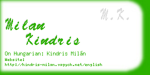 milan kindris business card